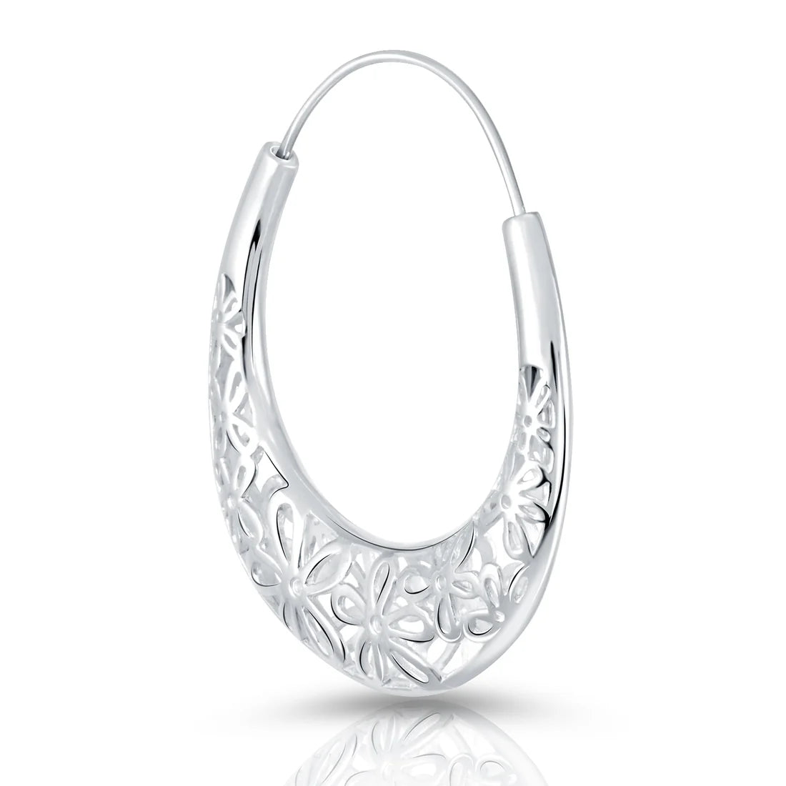 Ohrringe aus Sterlingsilber in gewölbter Kreolenform mit filigranen Blüten EA-102256A