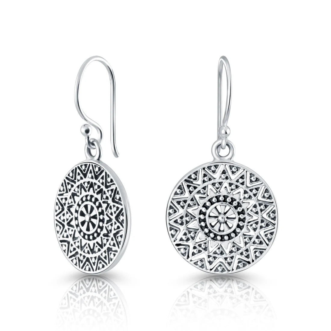Hängende Ohrringe aus Sterlingsilber mit ethnischen Motiven EA-10055P