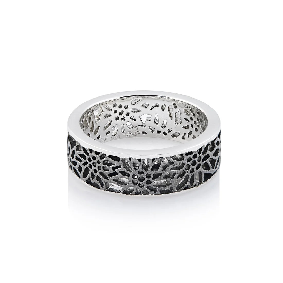 Fine Ring in Sterlingsilber Mit Edelweiss Filigran Rhodium Schwarz R-8007