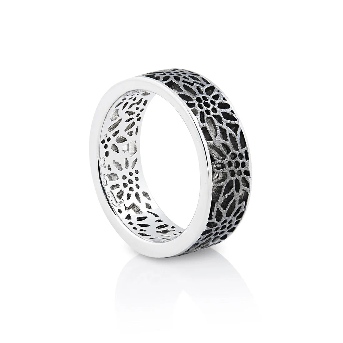 Fine Ring in Sterlingsilber Mit Edelweiss Filigran Rhodium Schwarz R-8007