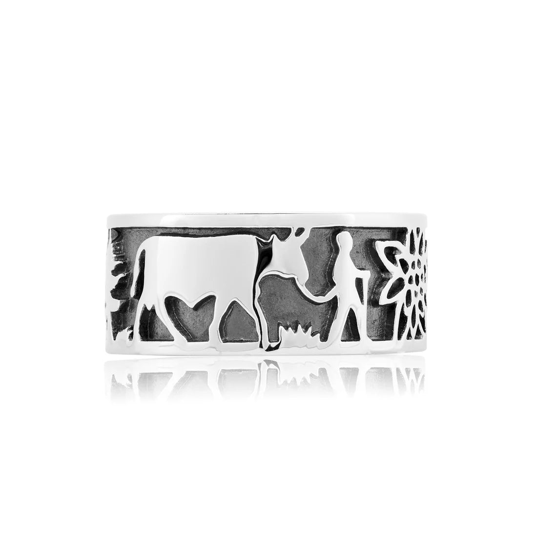 Sterlingsilber Edelweiss Ring mit Senn und Kühen R-7000-1