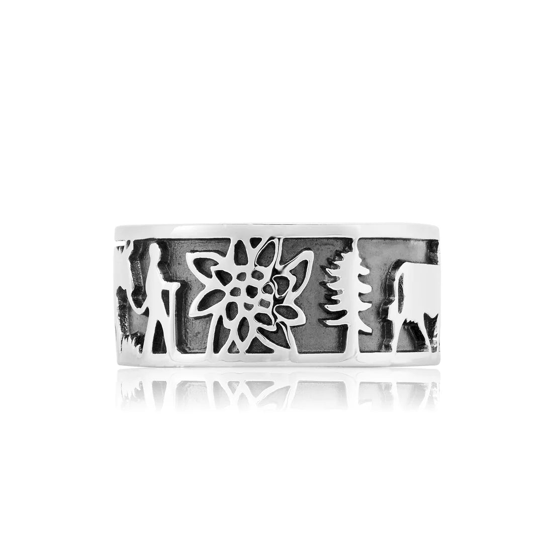 Sterlingsilber Edelweiss Ring mit Senn und Kühen R-7000-1