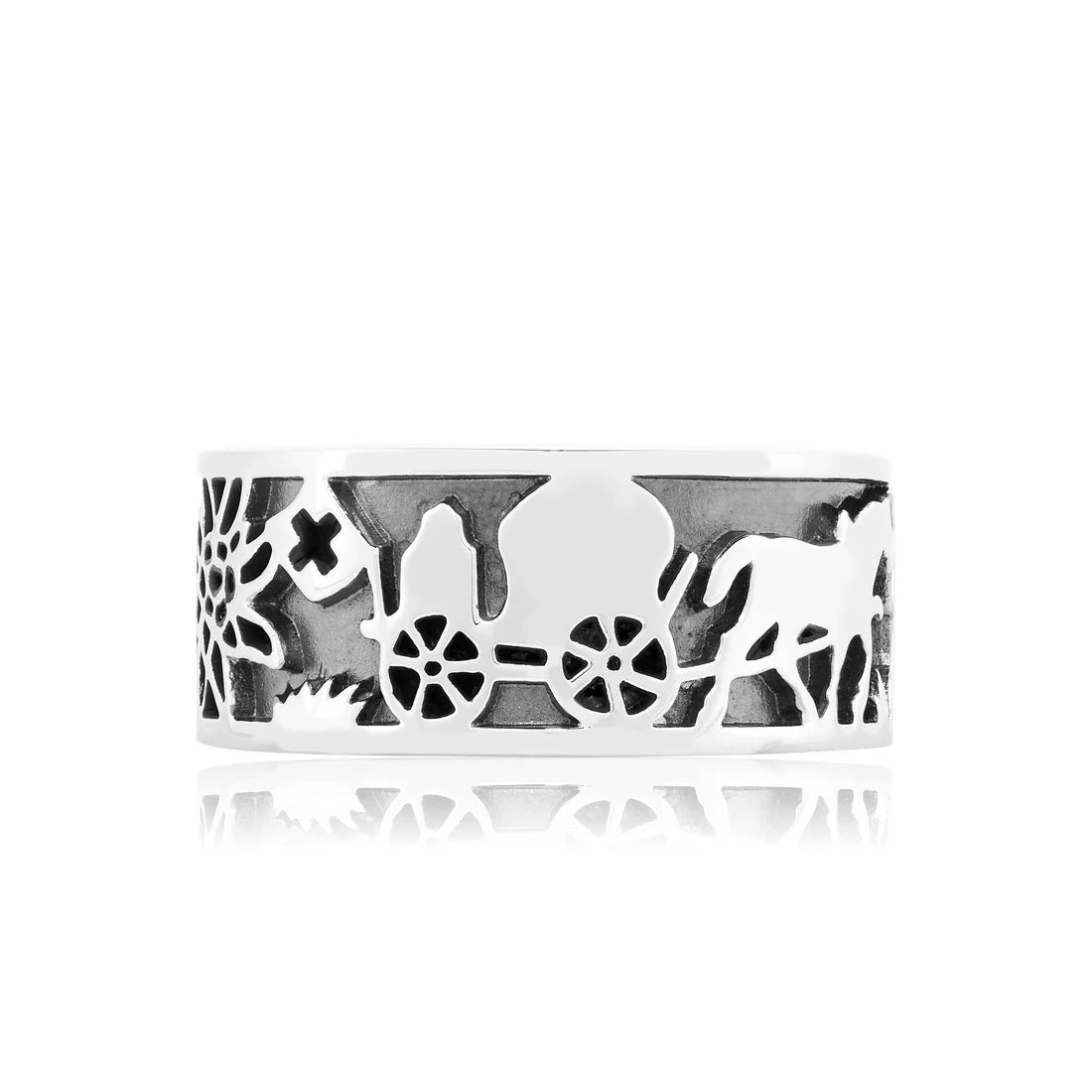 Sterlingsilber Edelweiss Ring mit Käser und seinen Kühen R-7001-1