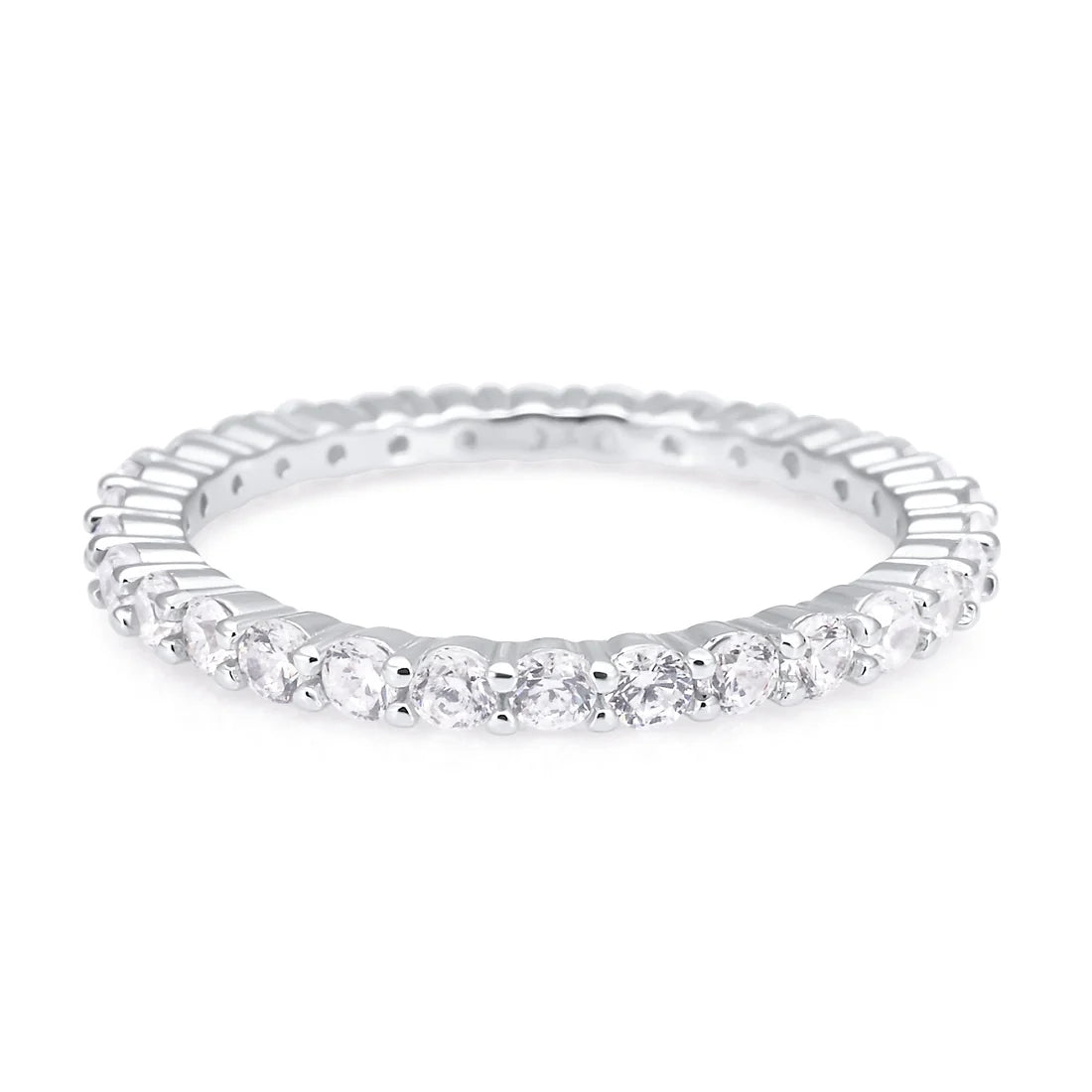 Sterlingsilber Ring Eternity mit Zirkonia, die auf Krappen rund um den Ring montiert sind R-4426-56