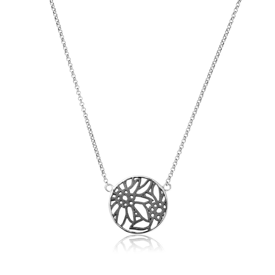 Sterlingsilber Halskette und Anhänger mit Filigraner Edelweiss Motiv N-7011