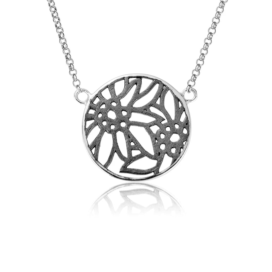 Sterlingsilber Halskette und Anhänger mit Filigraner Edelweiss Motiv N-7011