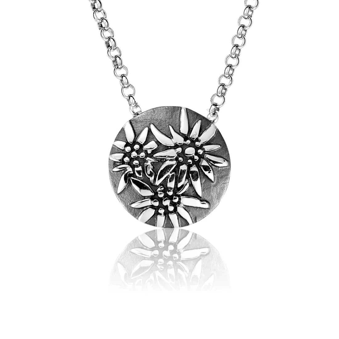 Sterlingsilber Halskette und bombiertes Profil Anhänger mit Edelweiss Motiv N-7007