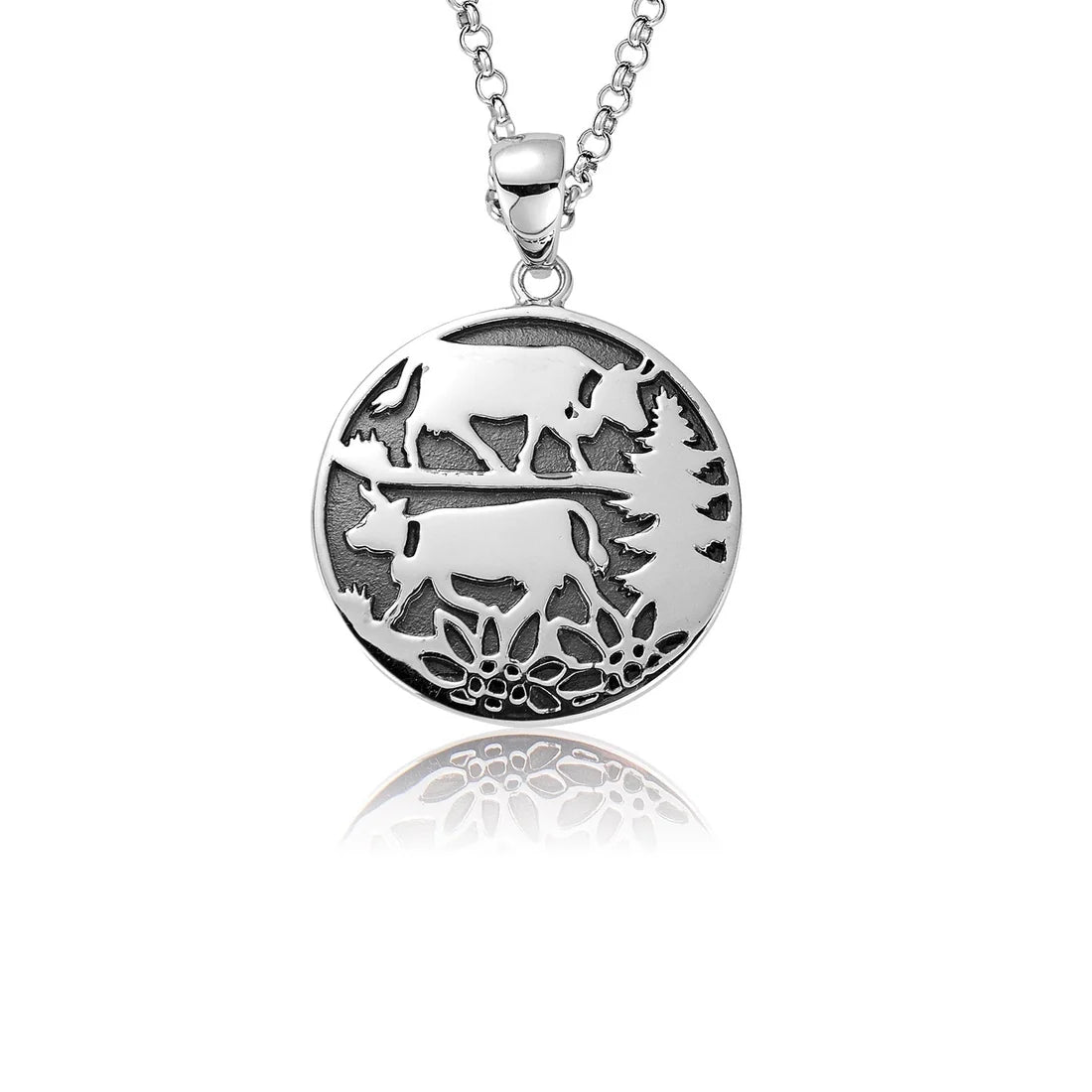 Sterlingsilber Halskette und bombiertes Profil Anhänger mit Poya Motiv N-7003