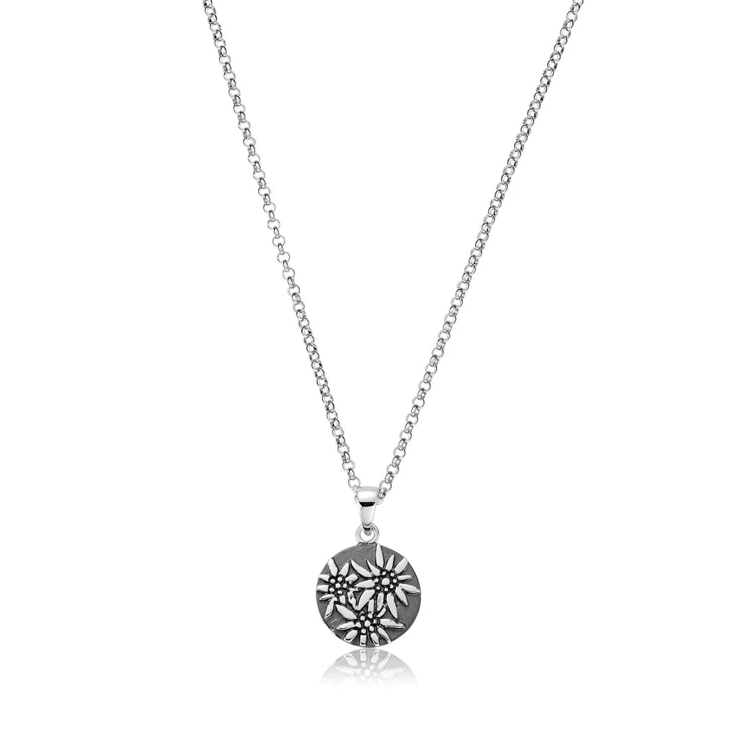Sterlingsilber Halskette und flaches Profil Anhänger Edelweiss Motiv N-7005