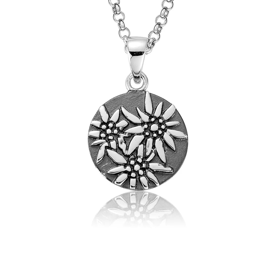 Sterlingsilber Halskette und flaches Profil Anhänger Edelweiss Motiv N-7005
