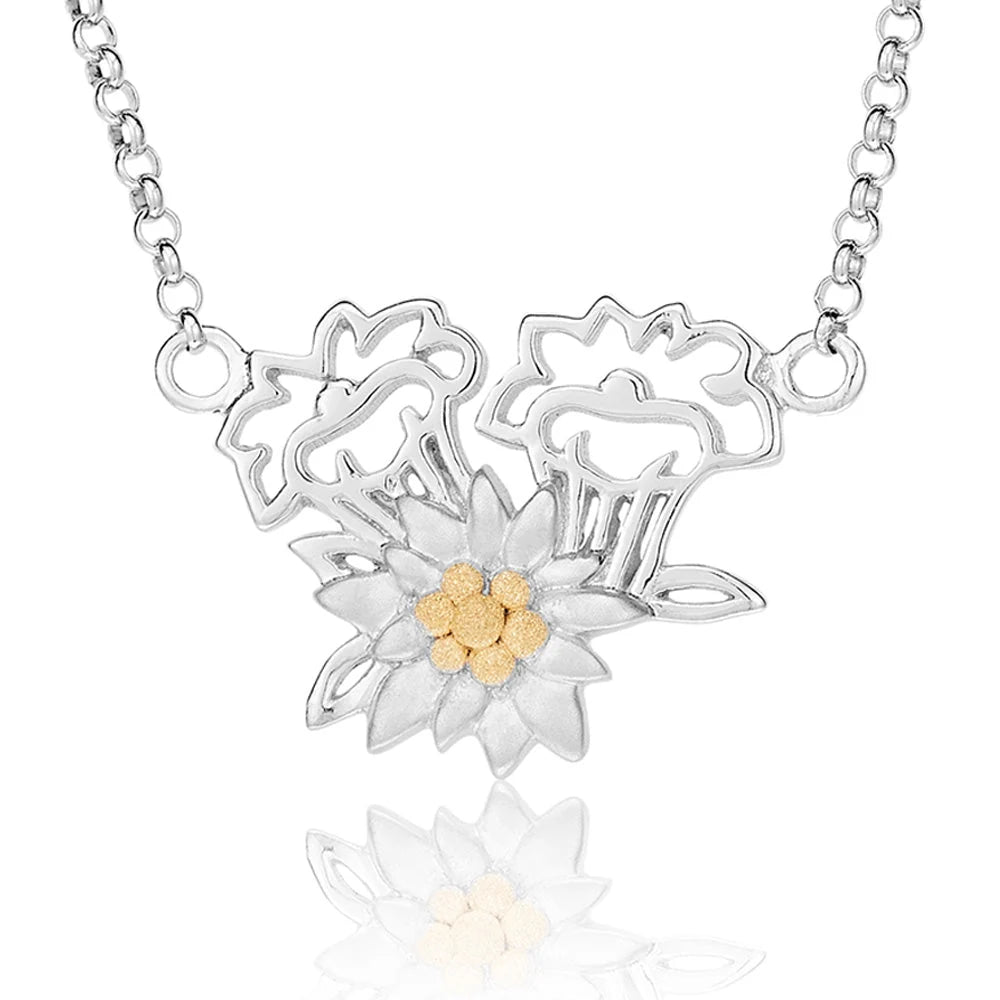 Sterlingsilber Halskette mit zweifarbigem Edelweiß und Enzian Anhänger NG-7000