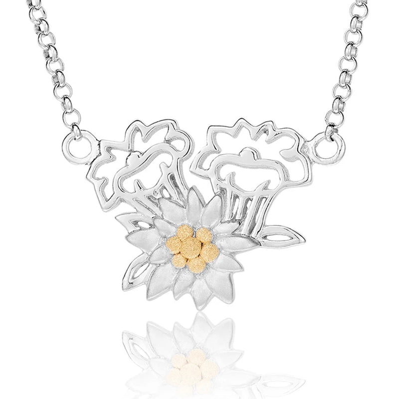 Sterlingsilber Halskette mit zweifarbigem Edelweiß und Enzian Anhänger NG-7000