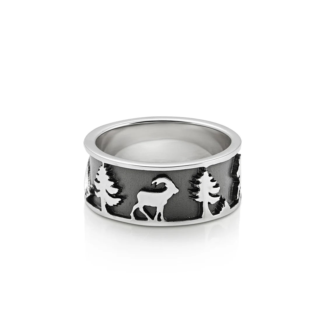 Sterlingsilber Ring mit Steinbock, Matterhorn, Edelweiß und Alphorn R-7002-1