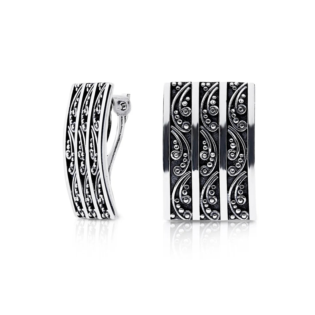 Ohrringe mit Clip aus Sterlingsilber in Form eines leicht gebogenen Rechtecks E-2636