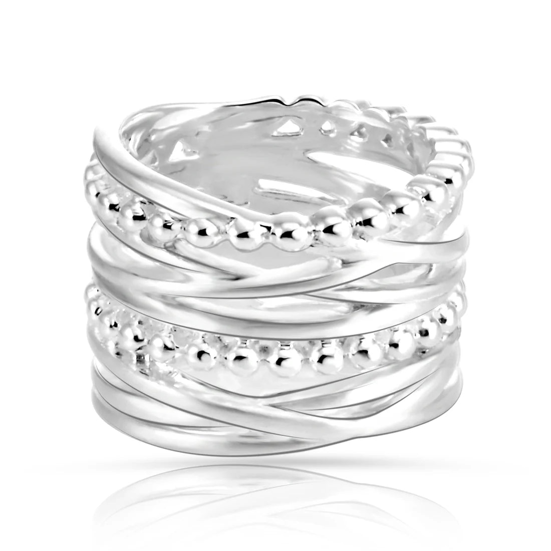 Ring aus Sterlingsilber mit zwei ineinander verschlungenen Ringen, bestehend aus kleinen Kugeln mit satinierter und glänzender Oberfläche 20-1006-52