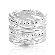 Ring aus Sterlingsilber mit zwei ineinander verschlungenen Ringen, bestehend aus kleinen Kugeln mit satinierter und glänzender Oberfläche 20-1006