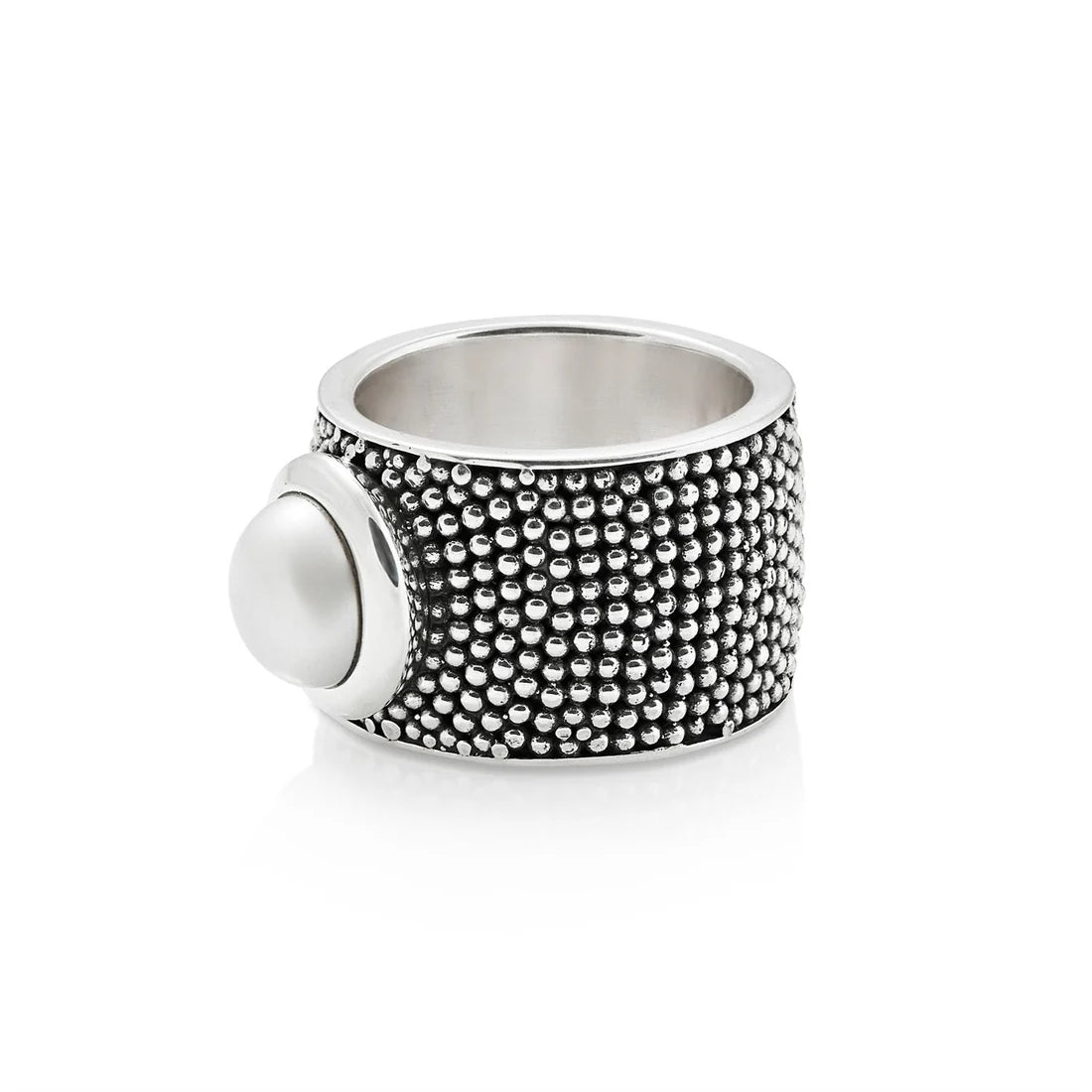 Ring aus Sterlingsilber im Jawan-Stil mit einer runden Süßwasserperle (10 mm) R-3884-52