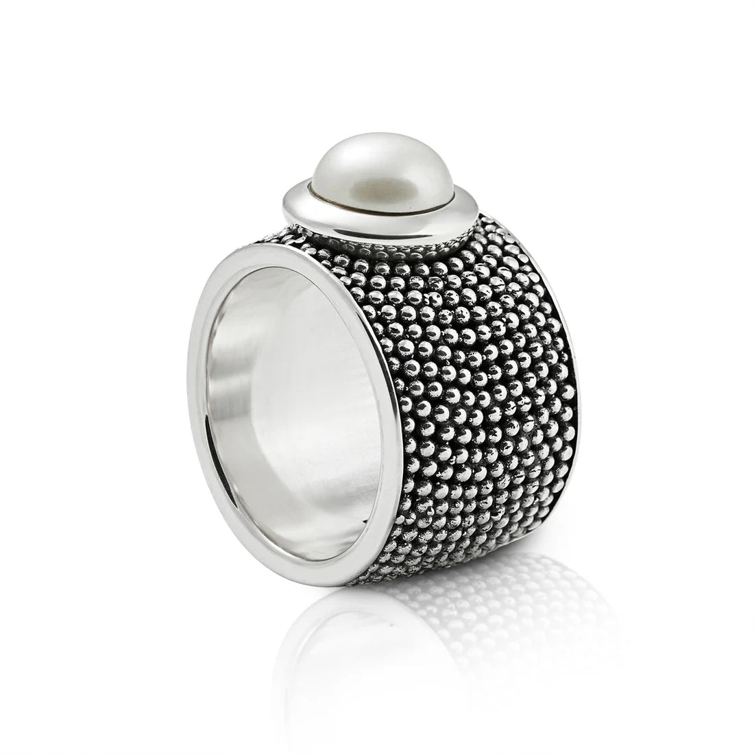 Ring aus Sterlingsilber im Jawan-Stil mit einer runden Süßwasserperle (10 mm) R-3884-52