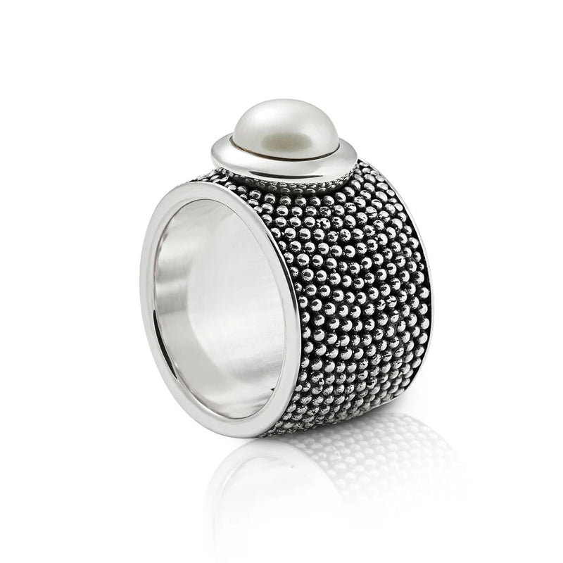 Ring aus Sterlingsilber im Jawan-Stil mit einer runden Süßwasserperle (10 mm) R-3884