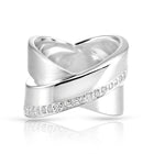 Ring aus Sterlingsilber mit zwei gekreuzten Bändern im X-Design, glänzende Oberfläche, verziert mit weißen Zirkonia und einem satinierten Band 20-1007