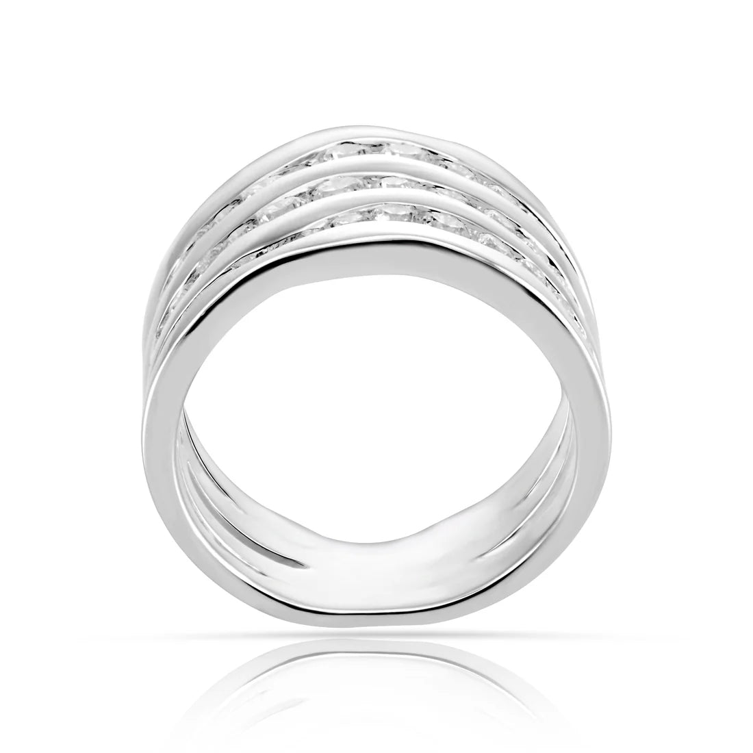 Ring aus Sterlingsilber mit glänzender Oberfläche, mehrreihiges Wellenmuster, dazwischen funkelnde weiße Zirkonia 20-1019-52