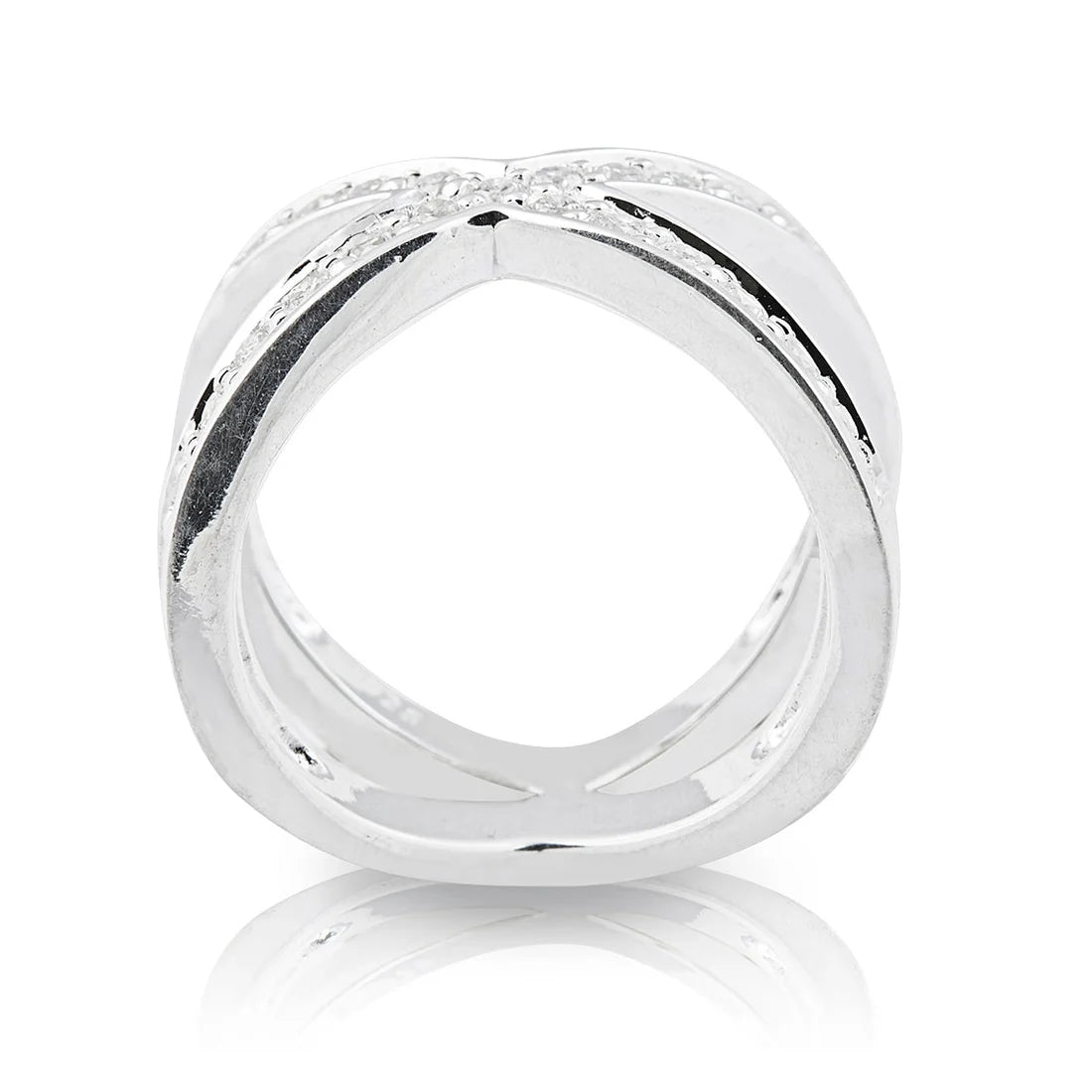 Ring aus Sterlingsilber, X-förmig mit weißen 3mm Zirkonia 20-1028-50