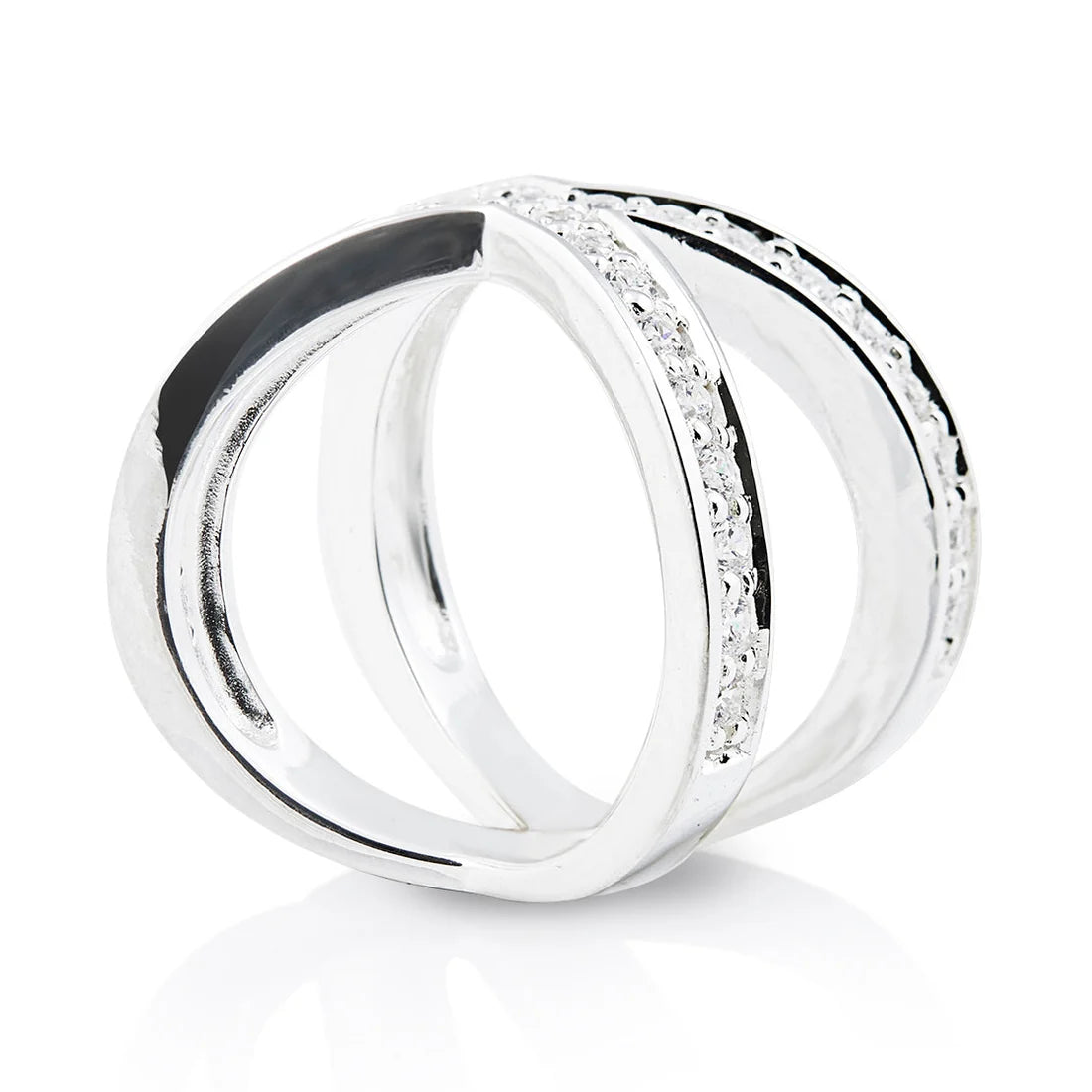 Ring aus Sterlingsilber, X-förmig mit weißen 3mm Zirkonia 20-1028-50