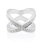 Ring aus Sterlingsilber, X-förmig mit weißen 3mm Zirkonia 20-1028