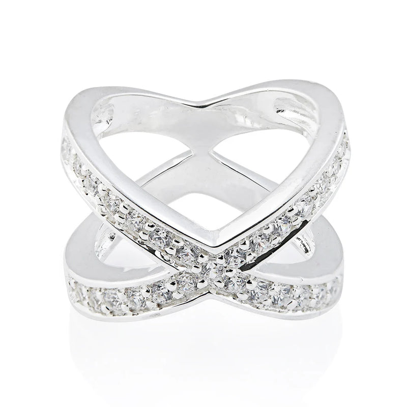 Ring aus Sterlingsilber, X-förmig mit weißen 3mm Zirkonia 20-1028