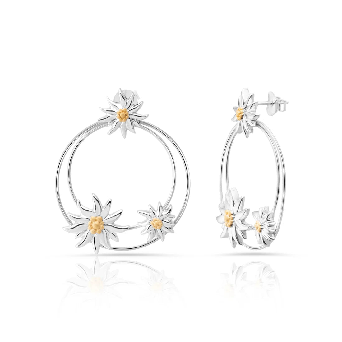 Sterlingsilber Ohrringe mit drei Bicolor satinierten Edelweißen NG-7027