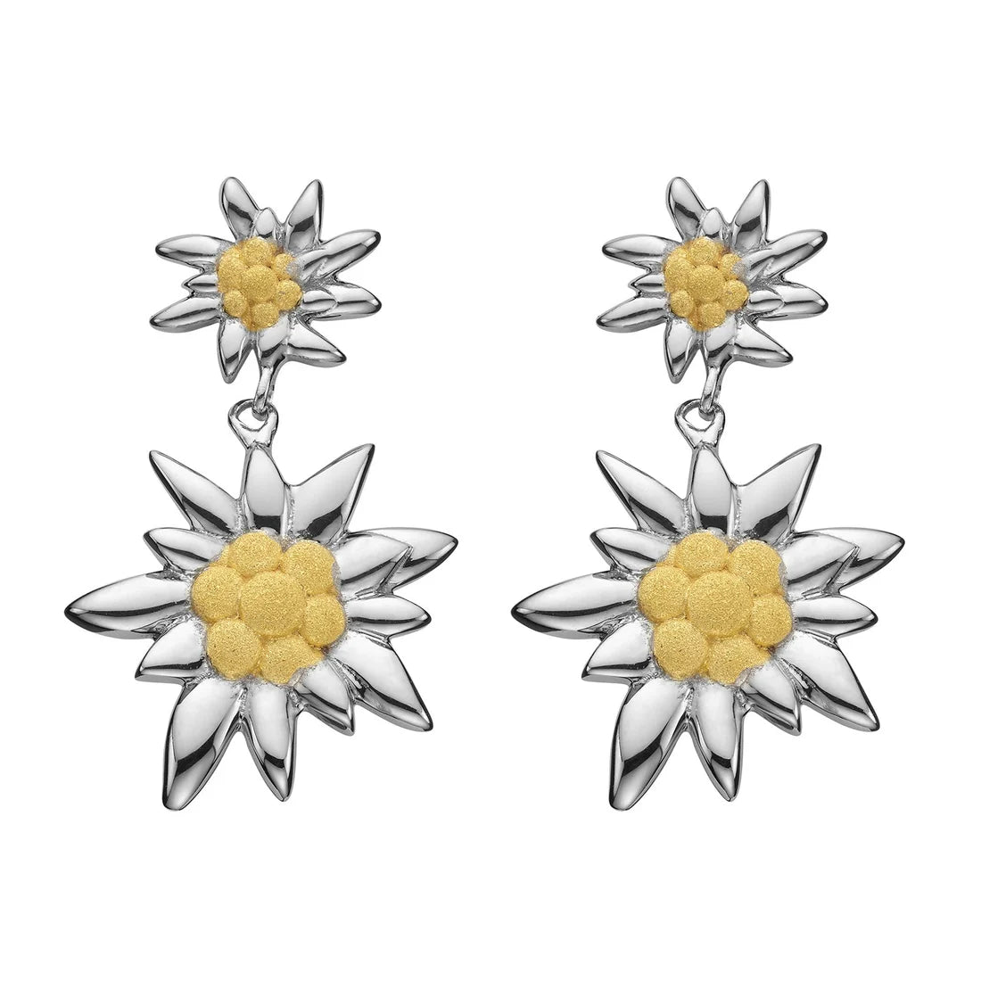 Sterlingsilber Hängeohrring mit Bicolor Edelweiss glänzend EG-7014