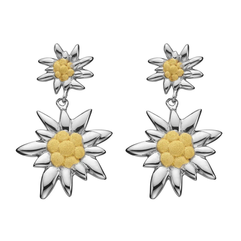 Sterlingsilber Hängeohrring mit Bicolor Edelweiss glänzend EG-7014