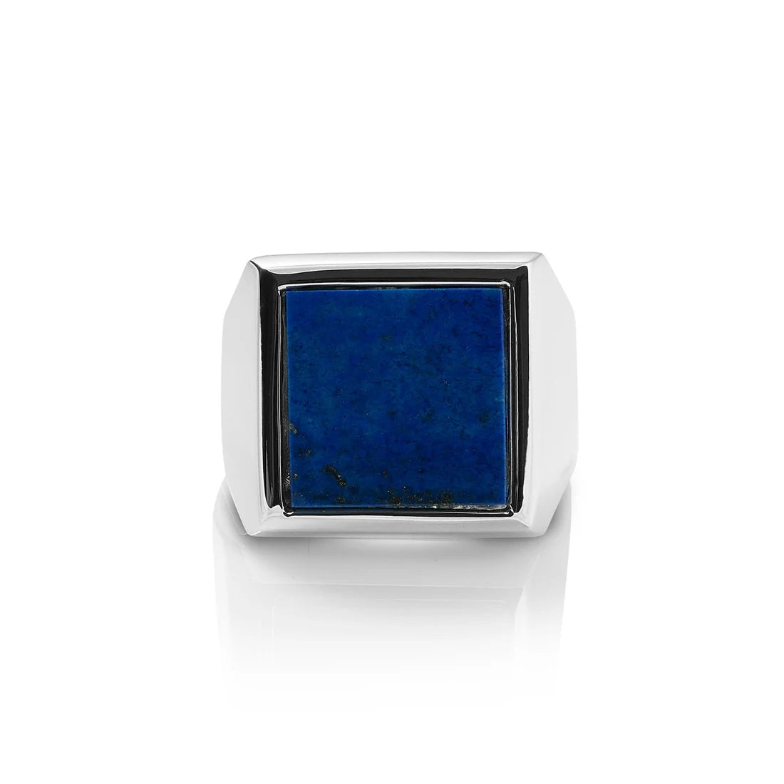 Ring aus Sterlingsilber mit glänzendem, poliertem Finish im Stil eines Siegelrings, verziert mit einem Lapislazuli R-4332-M-58