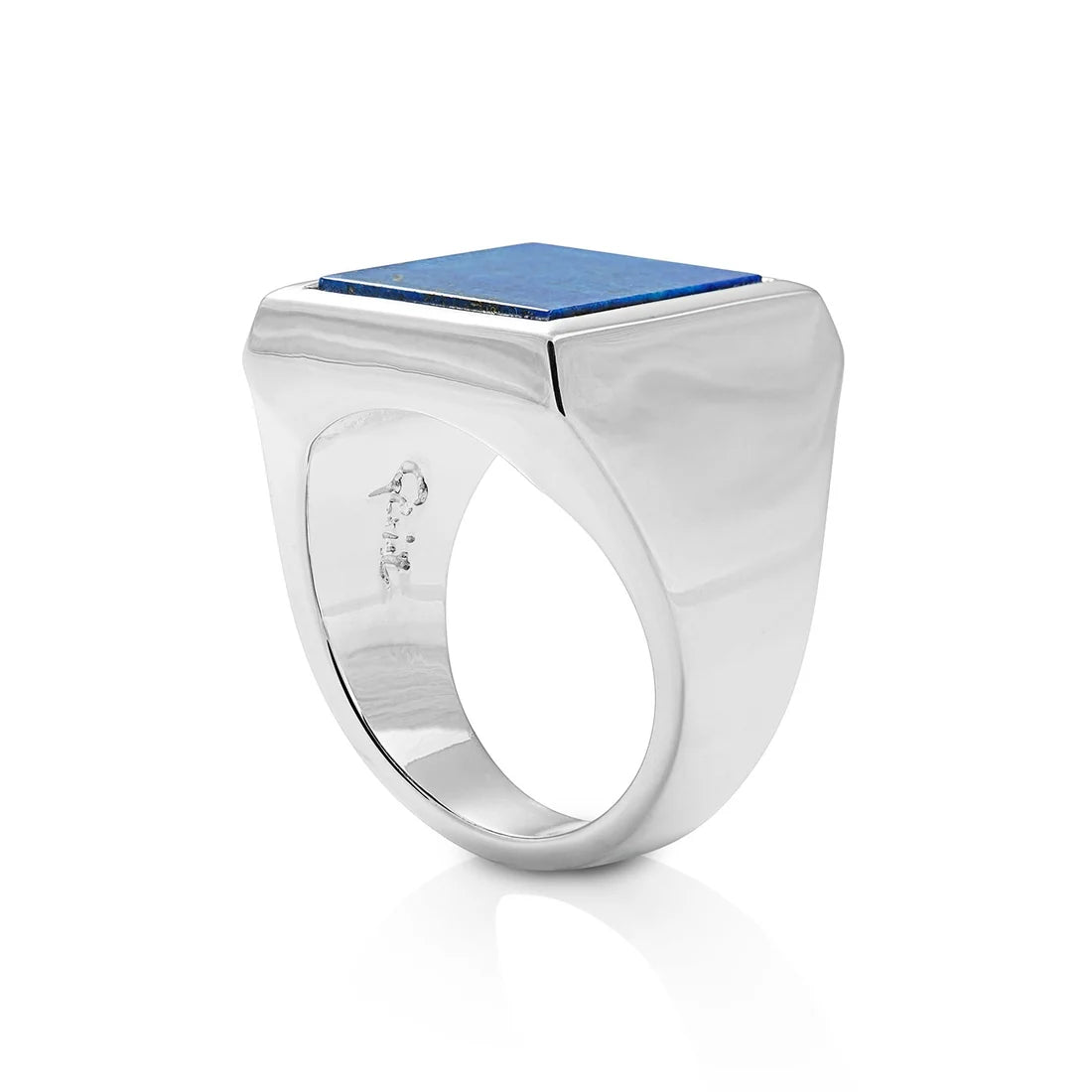 Ring aus Sterlingsilber mit glänzendem, poliertem Finish im Stil eines Siegelrings, verziert mit einem Lapislazuli R-4332-M-58