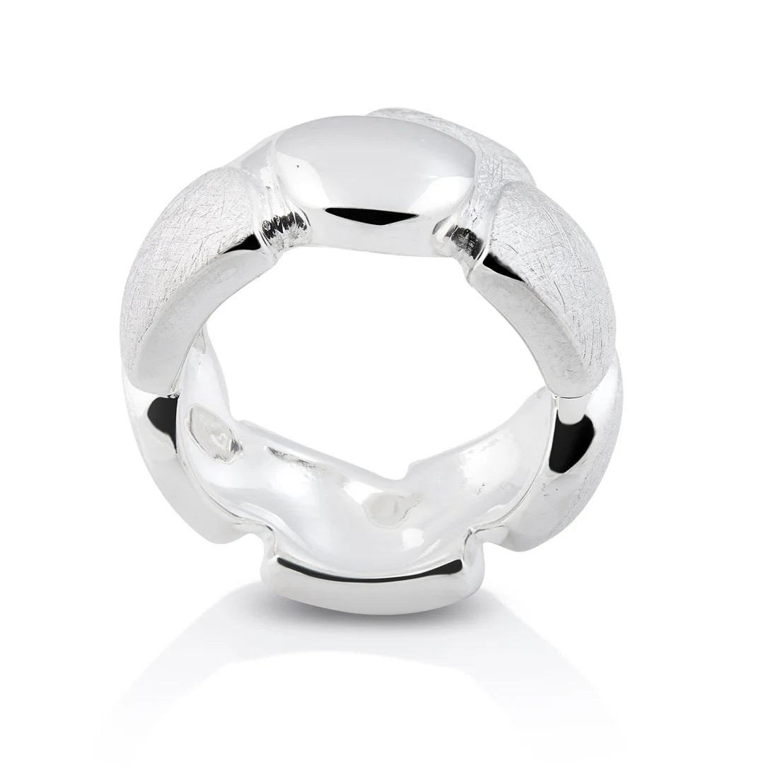 Ring aus Sterlingsilber mit abgerundeten Formen, die sich mit gebürsteten und glänzenden Oberflächen abwechseln 20-1022-52
