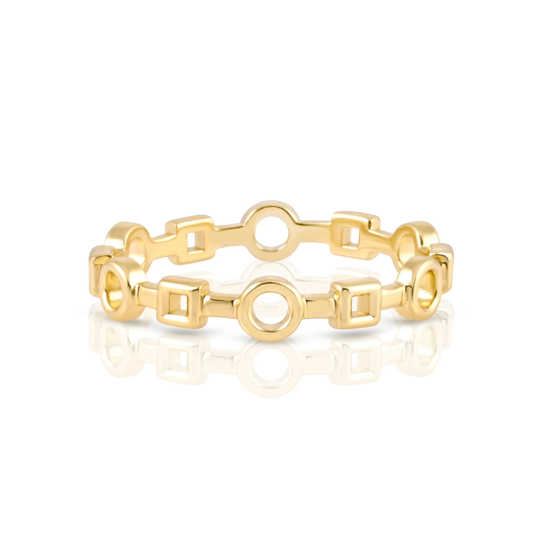 Ring aus Sterlingsilber Gelbgold plattiert mit abwechselnd quadratischen und runden Elementen RI-10064GP-48