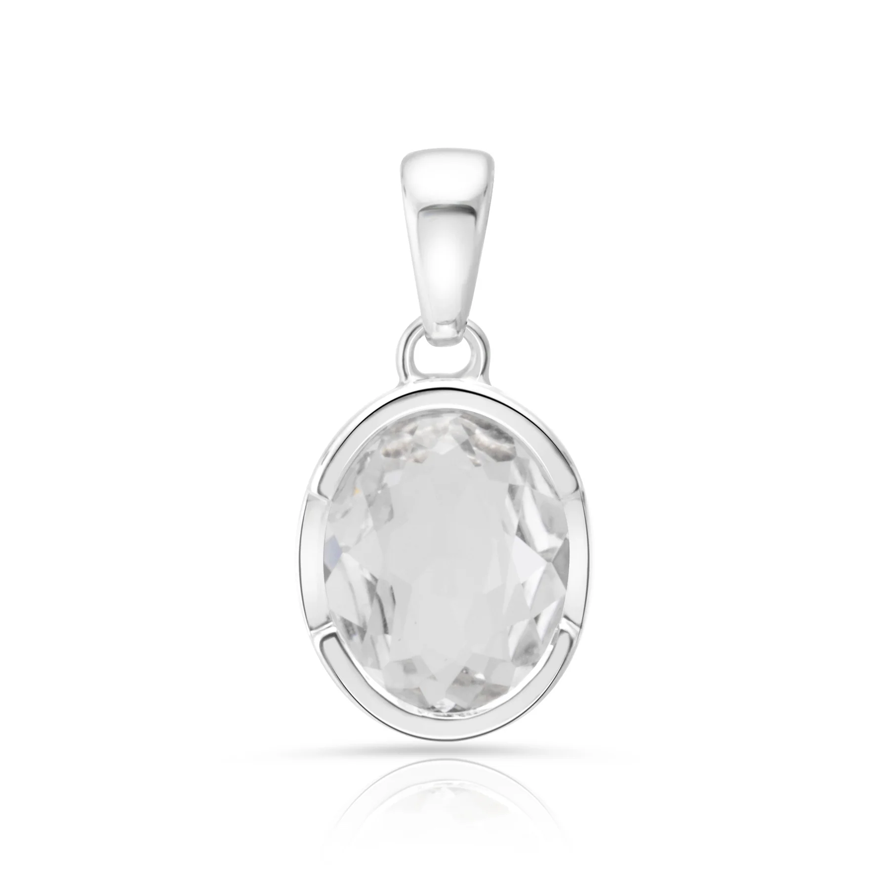 Anhänger aus rhodiniertem Sterlingsilber mit Öse und Quarzkristallstein SR-738
