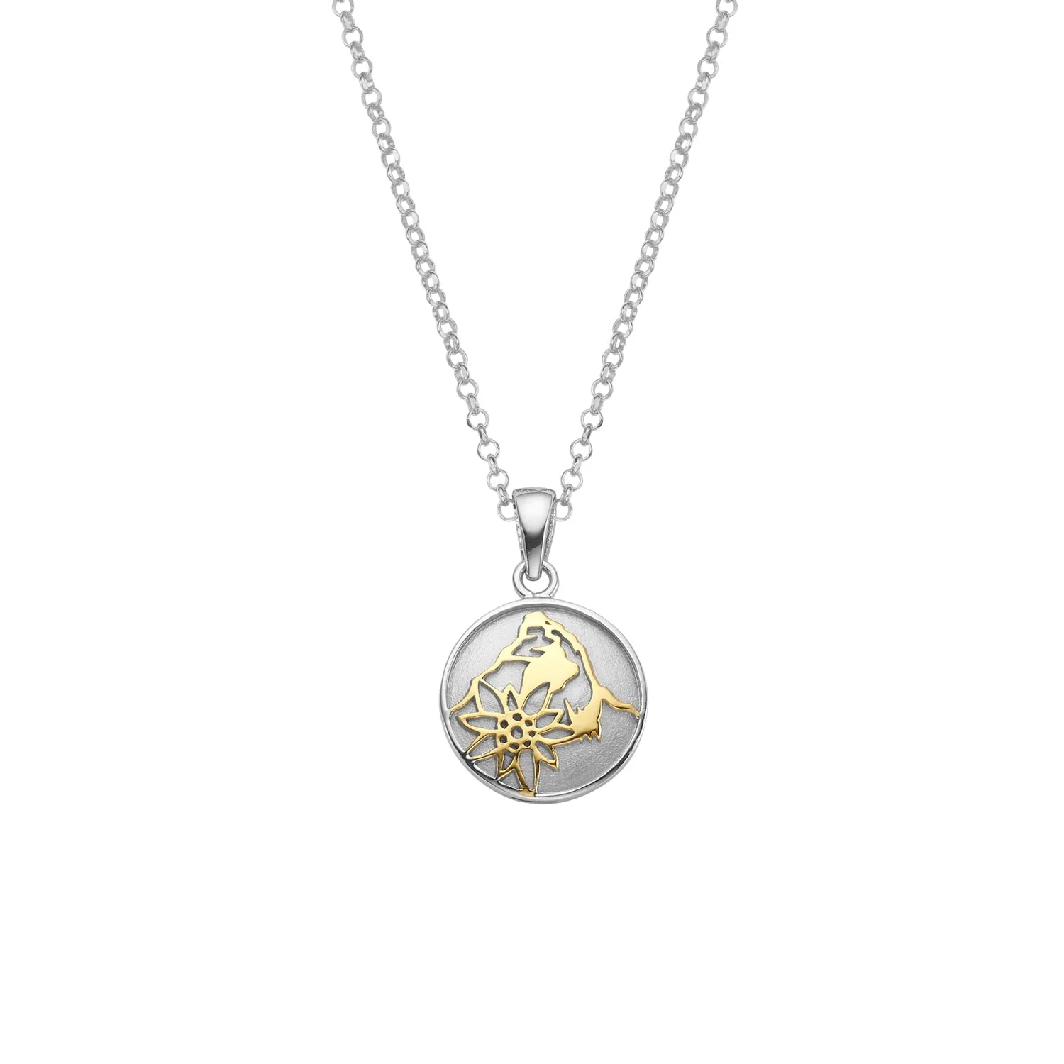Set aus Halskette und Ohrringen aus Bicolor Sterling Silber mit Matterhorn und Edelweiss Motiv S-7004