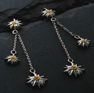 Sterlingsilber Ohrstecker Hängende Bicolor Edelweiss mit glänzender Kette EG-7025