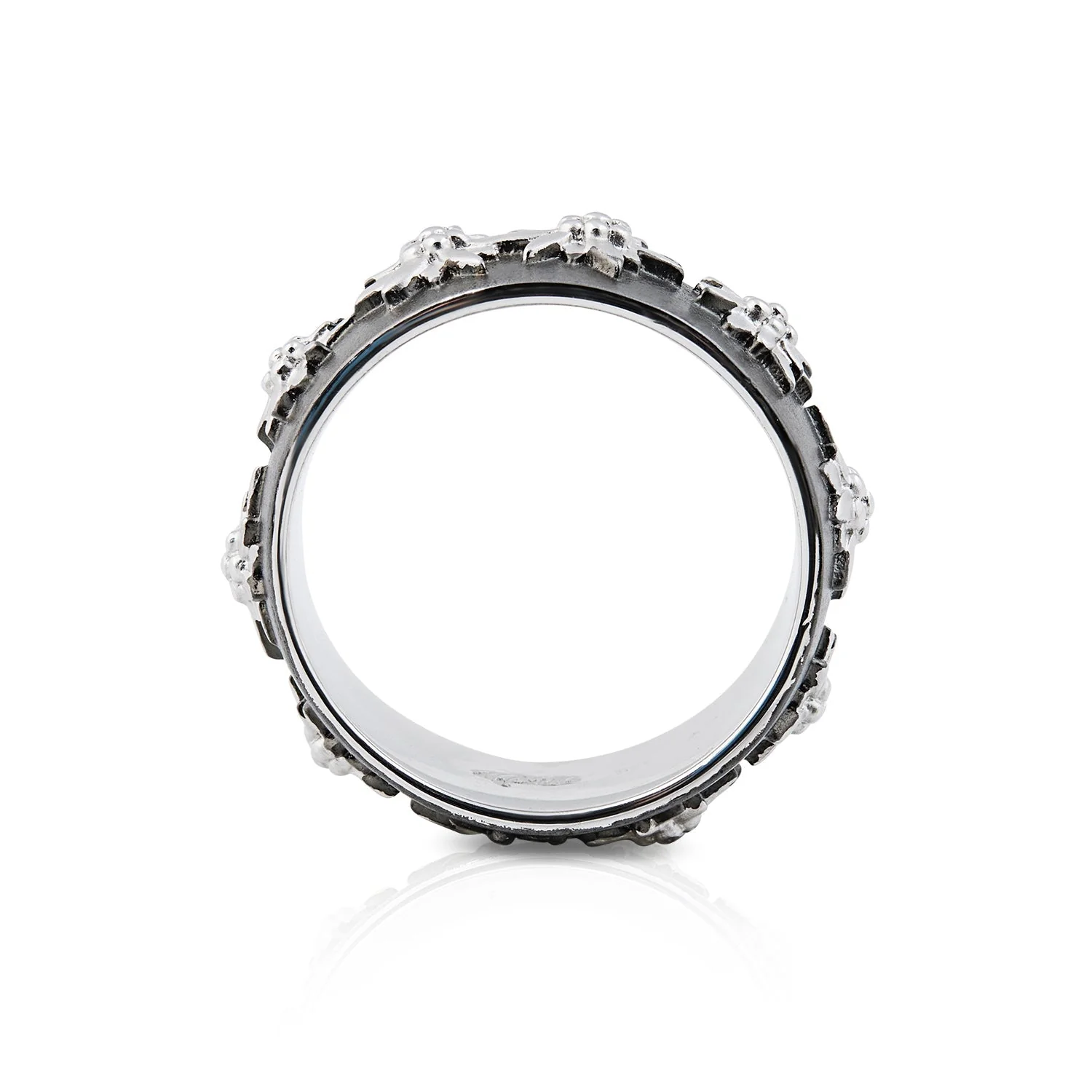 Ring aus Sterlingsilber mit Edelweiss auf Halbmondprofil, schwarz rhodiniert und mit Satin-Finish R-8003-50