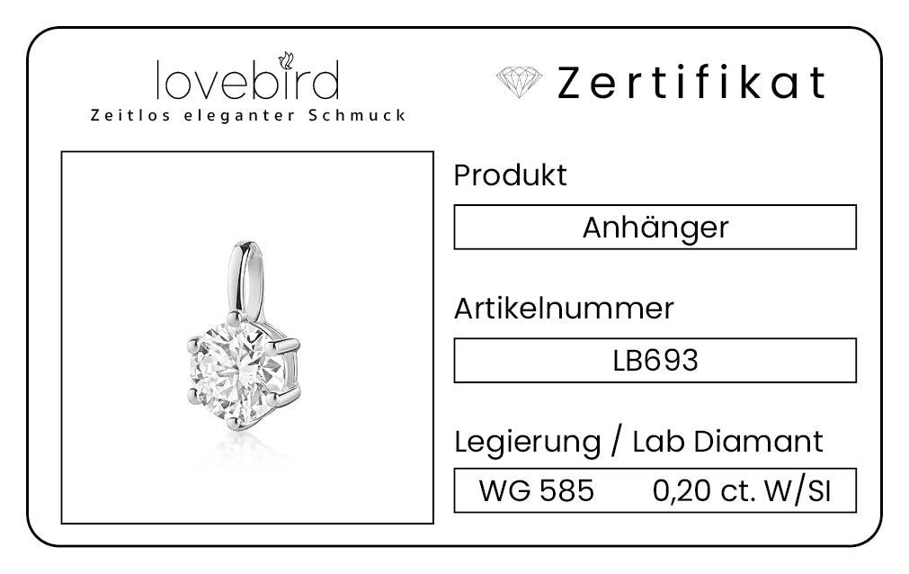 Lovebird Anhänger mit Lab Grown Brillant 0,20 ct. Weißgold 585 LB693