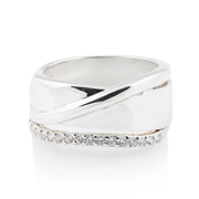 Breiter Ring aus Sterlingsilber, verziert mit einer Linie aus weißen 2mm Zirkonia 20-1031