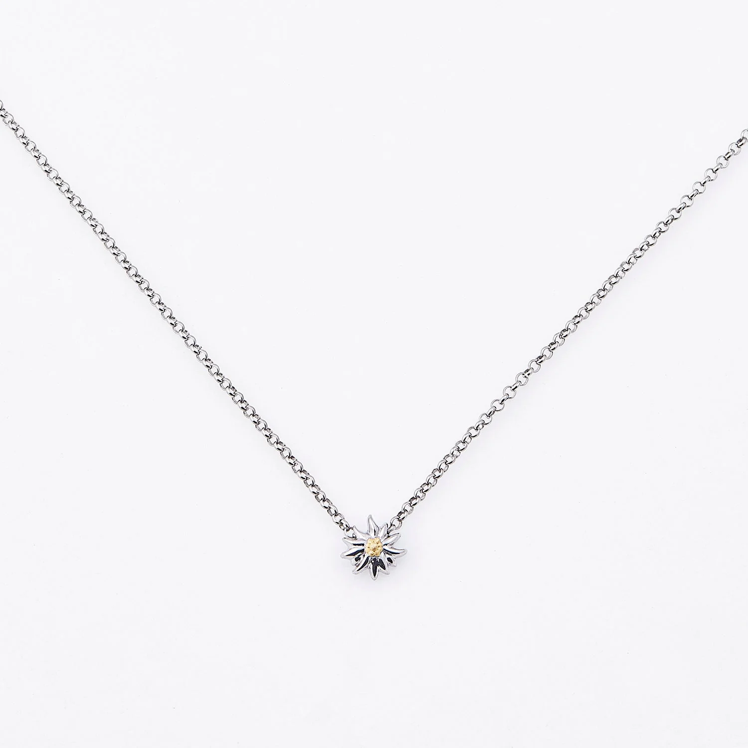 Sterlingsilber Halskette mit Bicolor poliert Mini Edelweiß Anhänger NG-8026