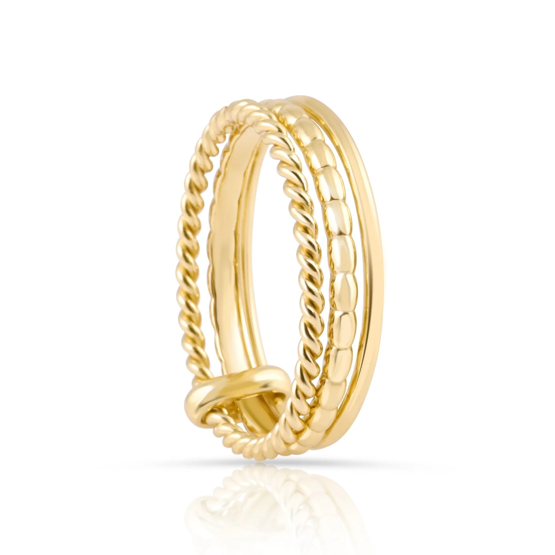 Ring aus Sterlingsilber Gelbgold plattiert bestehend aus 3 Ringen in verschiedenen Formen RI-10087GP-48