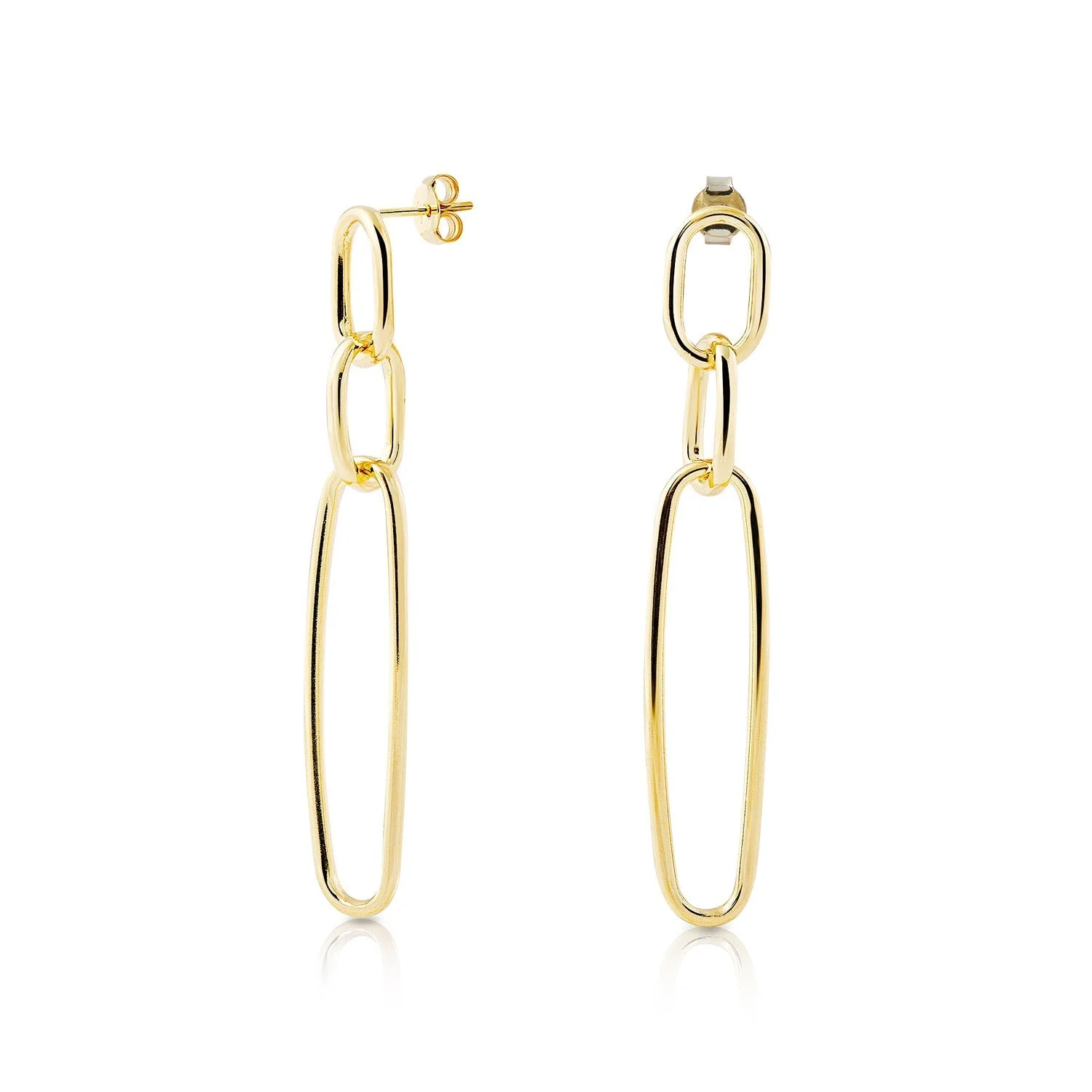 Ohrstecker aus vergoldetem Gelbgold Sterlingsilber, bestehend aus 3 Ringen, glänzend und poliert, in verschiedenen Größen EG-2644