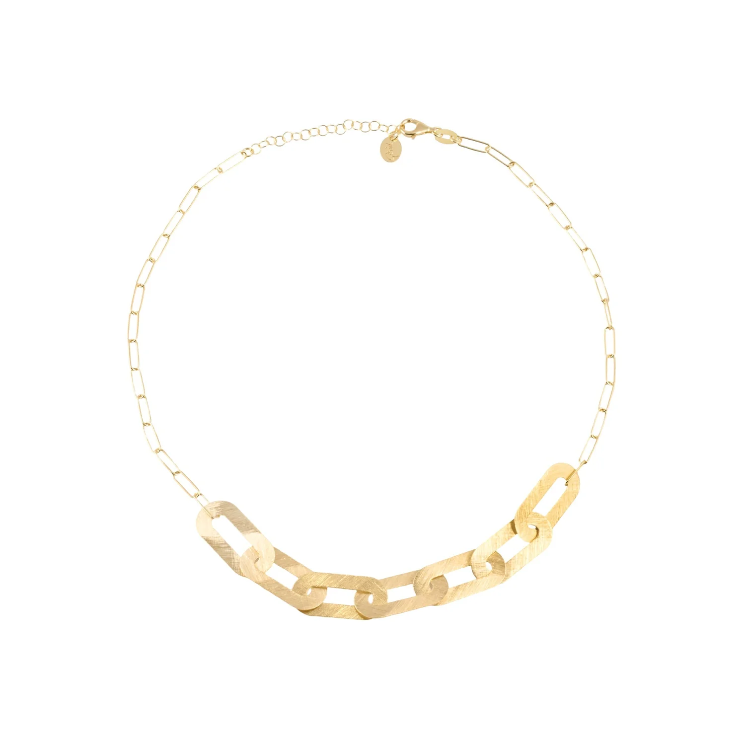 Halskette aus Sterlingsilber und Gelbgold, bestehend aus einer feinen Rolo-Kette aus ovalen Gliedern mit glänzender Oberfläche N-1512