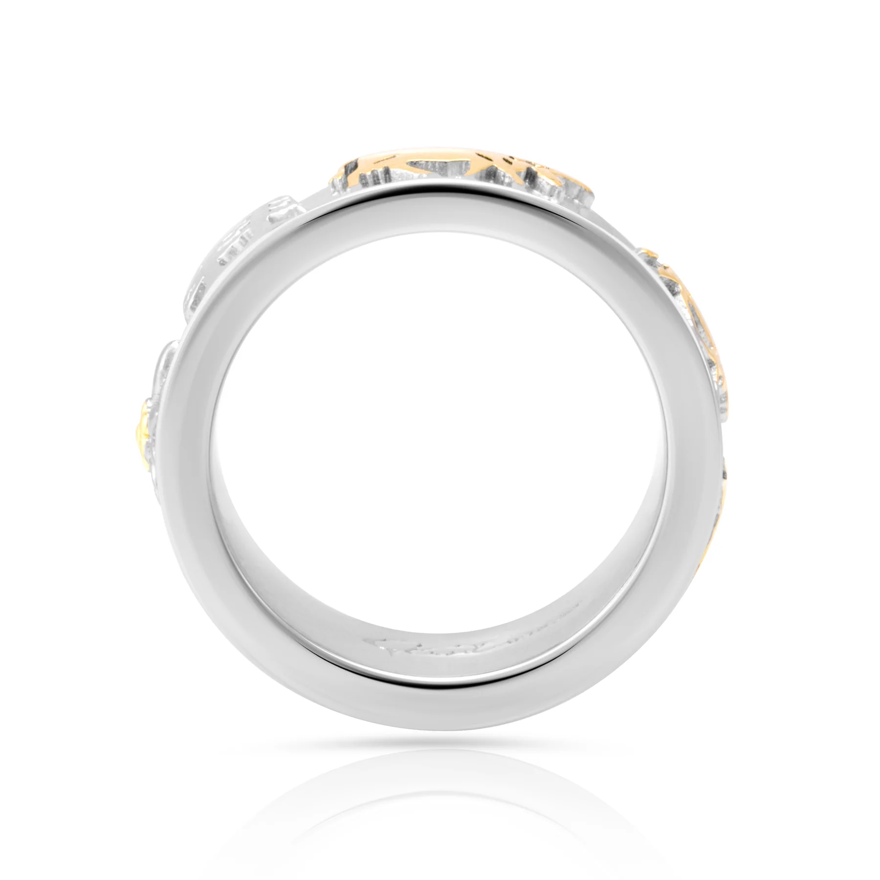 Bicolor Ring Sterlingsilber mit Kälbern, Kühen, Tannenbäumen und Edelweiss RG-7022-48