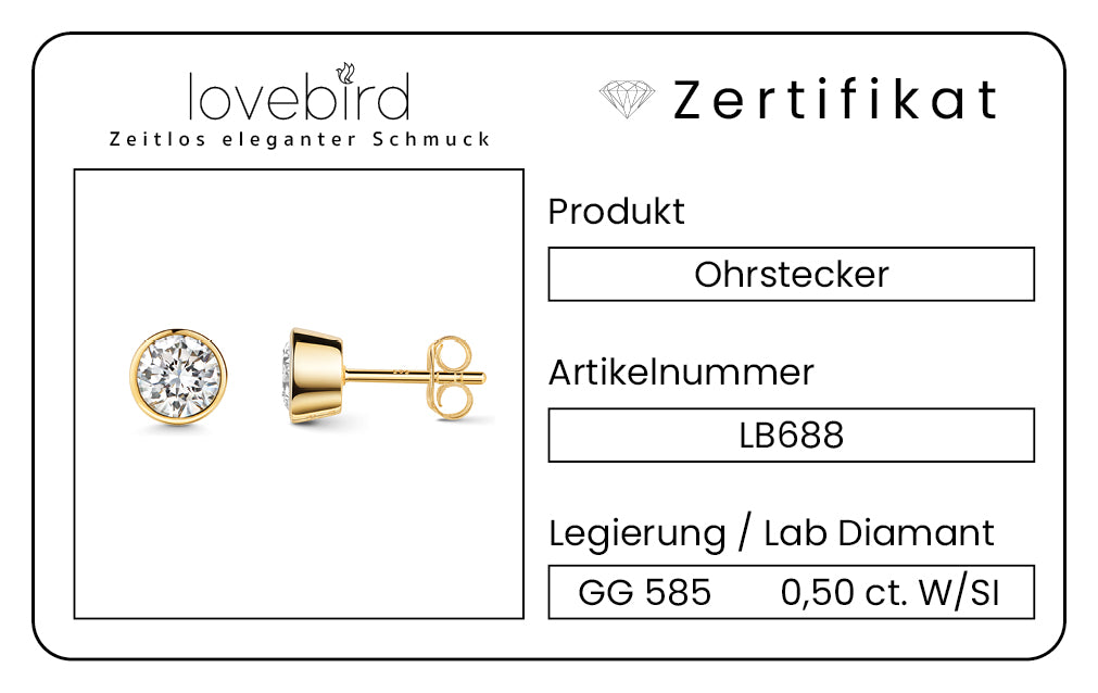 Lovebird Ohrstecker mit Lab Grown Brillant 0,50 ct. Gelbgold 585 LB688