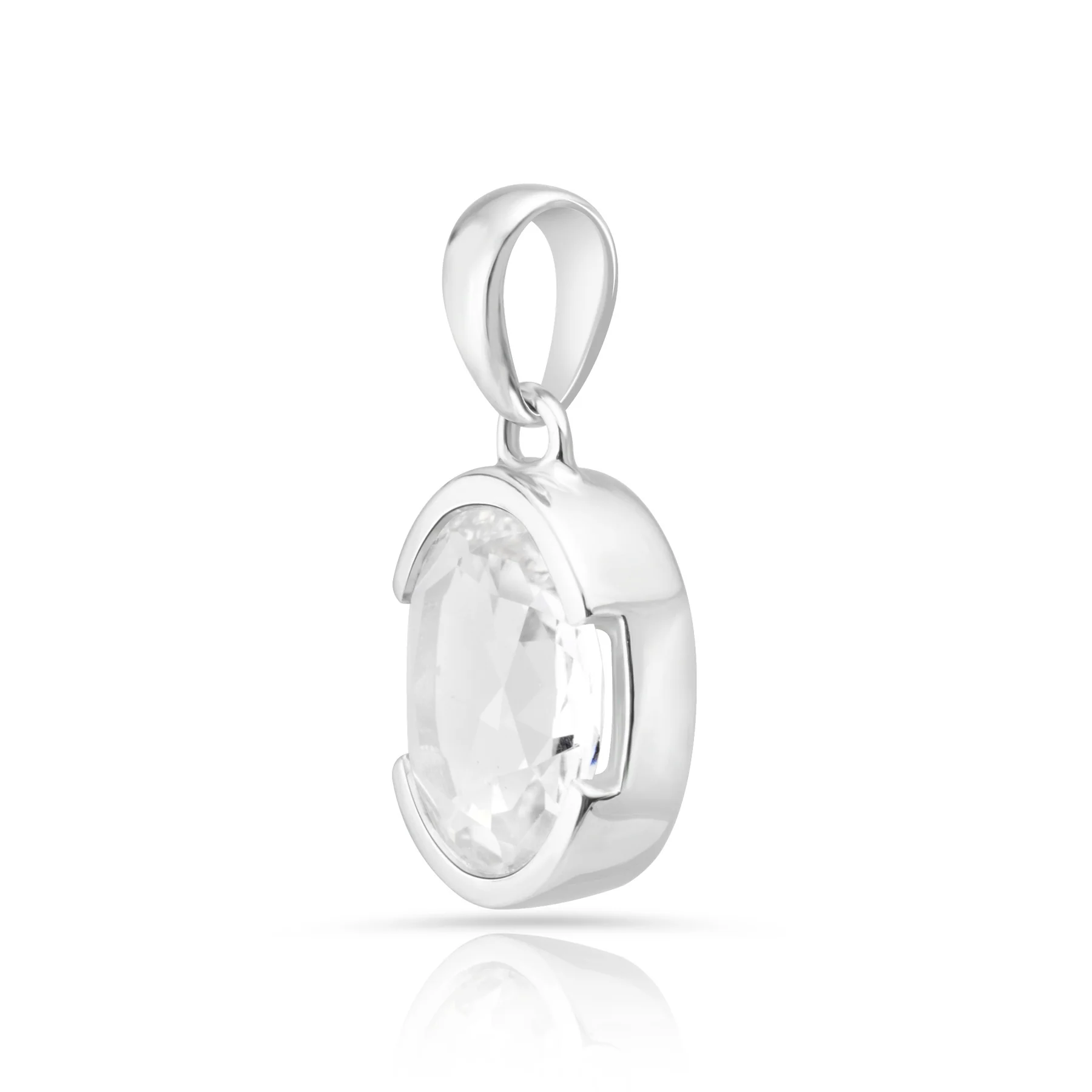 Anhänger aus rhodiniertem Sterlingsilber mit Öse und Quarzkristallstein SR-738