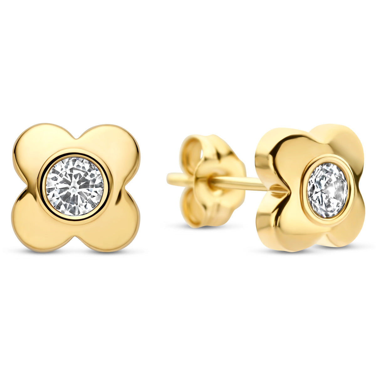 Ohrstecker Kleeblatt 6,3mm mit Zirkonia Gold 585 58036